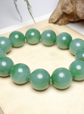 和田玉碧玉猫眼阳绿圆珠手串