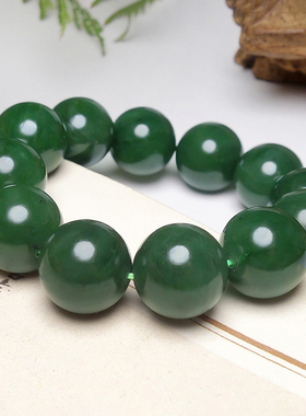 正品和田玉老坑碧玉圆珠手串