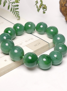 和田玉碧玉菠菜绿油润圆珠手串