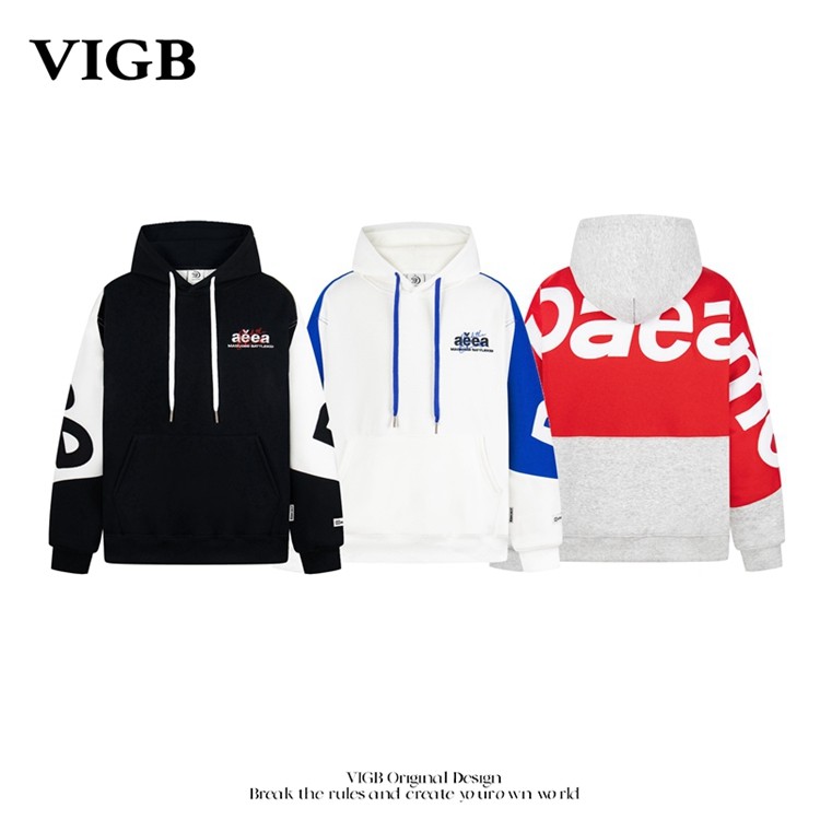 VIGB 原创国潮美式复古嘻哈风字母刺绣连帽卫衣情侣重磅加绒帽衫