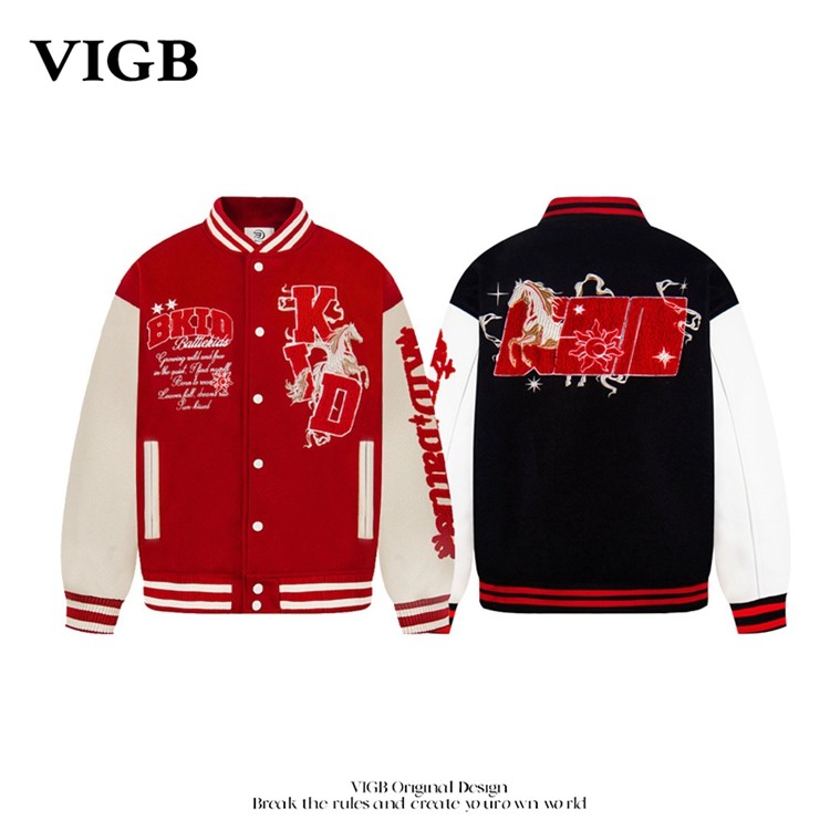 VIGB 原创国潮美式马年棒球服休闲风男女宽松刺绣字母夹克外套潮