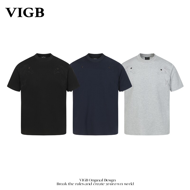 VIGB 原创国潮美式复古重磅解构短袖夏季T恤拼接设计感简约上衣