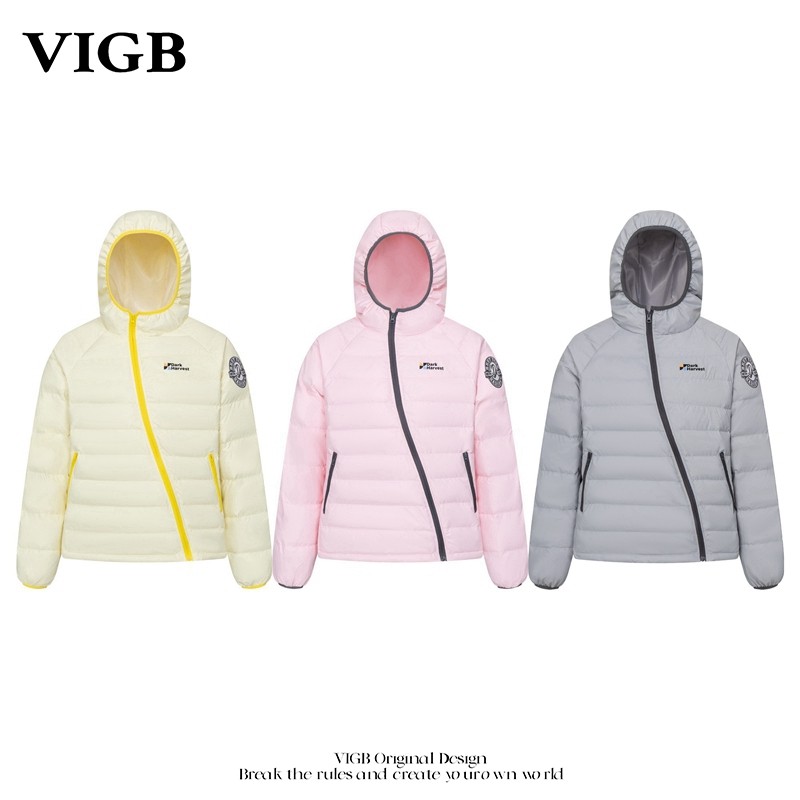 VIGB美式斜拉链排骨羽绒服外套