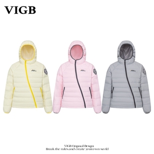 VIGB 原创国潮美式斜拉链排骨羽绒服秋冬加厚保暖巨好看外套情侣