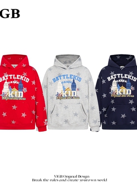 VIGB 原创国潮美式复古星星字母连帽卫衣新款小个子学院风帽衫