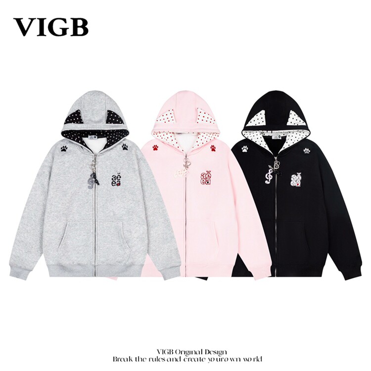 VIGB 原创国潮美式韩系连帽卫衣男女设计感宽松慵懒风开衫外套潮