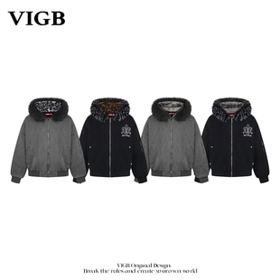 新款 冬季 连帽百搭保暖竖条纹撞色小个子棉服潮 原创国潮美式 VIGB