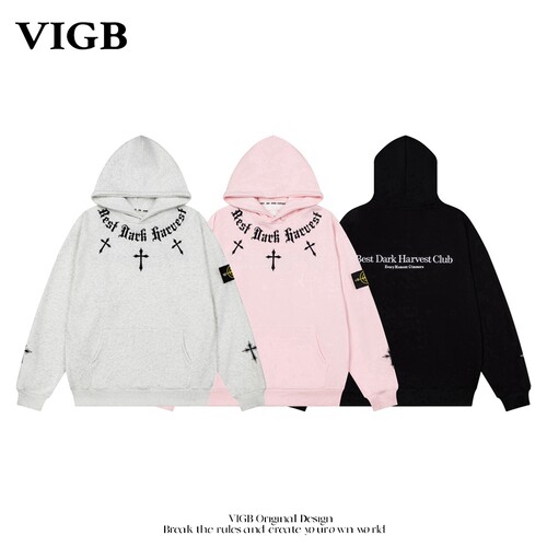VIGB原创复古字母刺绣连帽卫衣