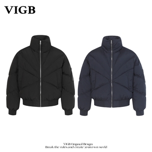 情侣保暖外套潮 解构拼接加厚立领棉服男女冬季 VIGB 原创国潮美式