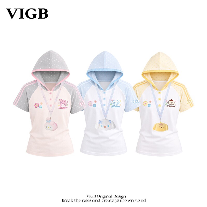 VIGB原创卡通连帽修身短袖T恤
