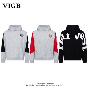 外套男女 加绒加厚连帽卫衣秋冬高街设计感帽衫 VIGB 原创国潮美式
