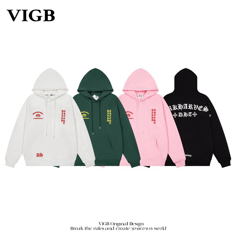 VIGB 原创国潮美式复古刺绣连帽衫小众街头宽松廓形百搭休闲卫衣