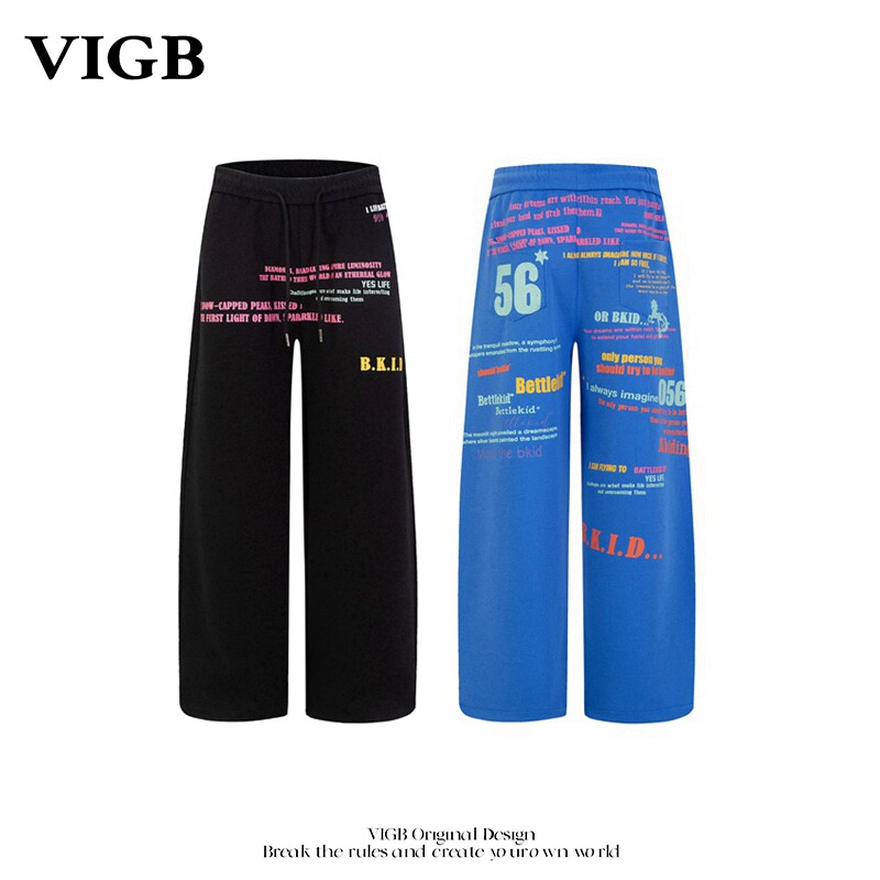VIGB 原创国潮美式复古字母印花休闲裤男女多巴胺百搭运动卫裤潮