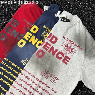 半袖 VIGB T恤小众设计感男女款 复古水洗重磅纯棉短袖 原创国潮美式