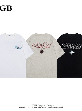 VIGB 原创国潮美式复古高街字母刺绣短袖t恤夏季新款宽松潮牌上衣