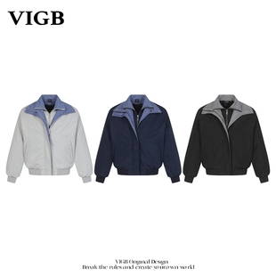 高级感外套情侣 格子拼接假两件棉服男女秋冬季 VIGB 原创国潮美式