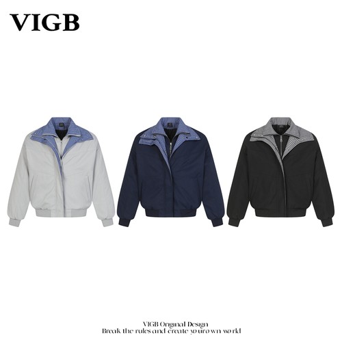 VIGB原创国潮美式格子拼接棉服