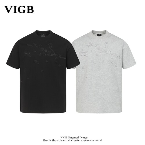 VIGB原创复古刺绣情侣短袖T恤