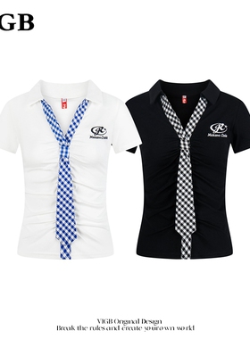 VIGB 原创国潮美式复古纯欲风性感辣妹短袖T恤女学院风短款上衣潮