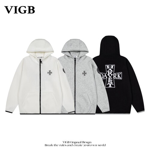 VIGB原创复古十字架刺绣连帽卫衣