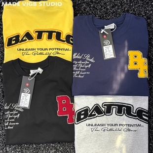 休闲男女同款 复古字母毛巾绣重磅短袖 T恤 原创国潮校园风美式 VIGB