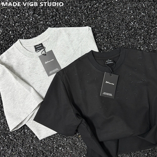 凉感短袖 VIGB 原创国潮刺绣简约黑灰高级感cleanfit重磅T恤夏季