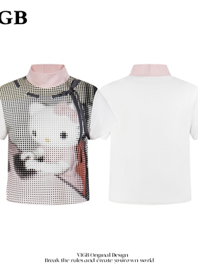 VIGB 原创国潮美式复古印花短袖T恤女夏季新款辣妹设计感短款上衣