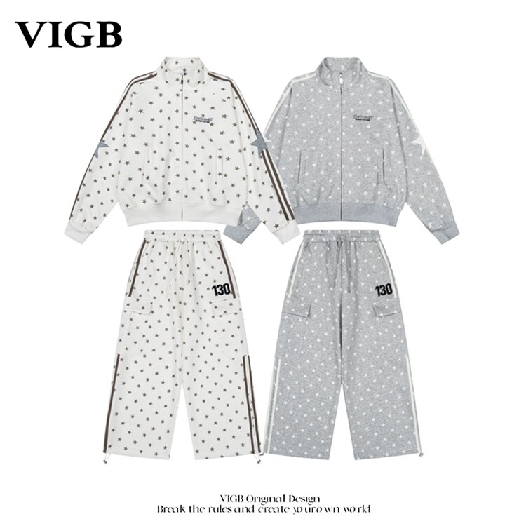 VIGB 原创国潮美式复古立领外套休闲裤套装小众韩系百搭卫衣卫裤
