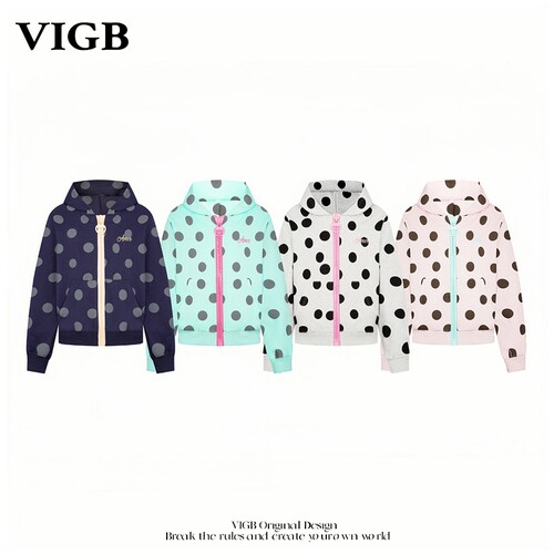 VIGB原创复古连帽拉链波点卫衣
