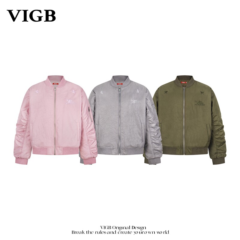 VIGB 原创国潮美式设计感夹棉飞行员夹克男女情侣加厚棉服外套潮