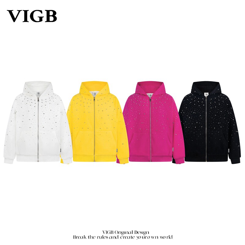 VIGB 原创国潮美式复古街头嘻哈开衫连帽卫衣宽松情侣帽衫外套