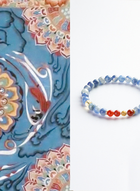 天然蓝晶石手串女金发晶双圈手链