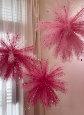 红色婚房装饰套装布置主卧室吊顶芦苇烟花孔雀草晨袍拍照简单大气