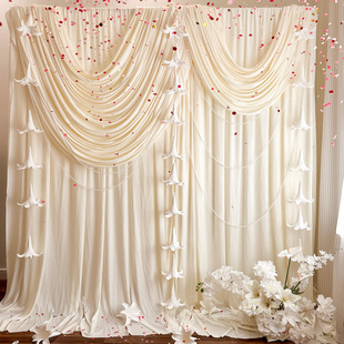 婚房布置生日场景装饰森系奶油布幔户外婚礼布置婚礼百合花艺纱幔