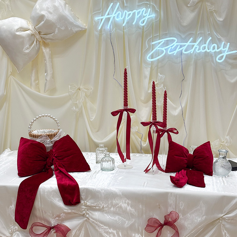 布幔装饰桌面烛台蝴蝶结摆件布置