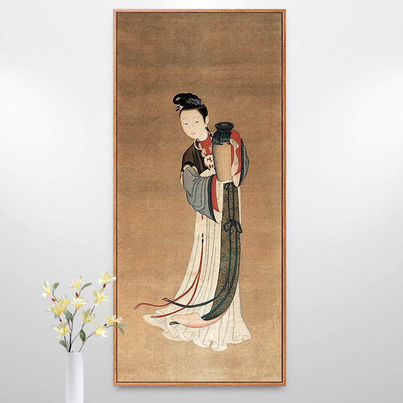 执瓶仕女图挂画古代人物画新中式书房装饰画古风画美人图壁画