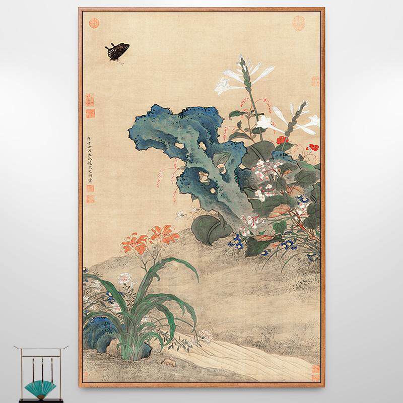 文俶秋花蛱蝶图兰花蝴蝶画新中式装饰画走廊过道竖版挂画中国风