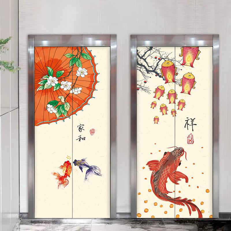 民俗葫芦电梯门贴纸自粘玄关装饰画包邮可定制电梯门装饰贴中国风图片