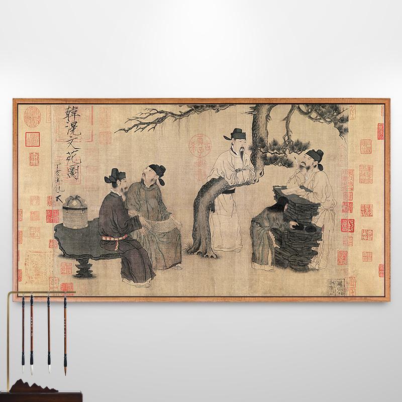 文苑图周文矩唐朝古代人物画新中式客厅装饰画古风挂画唐代壁画