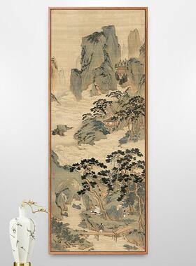 玉洞仙源图仇英山水画新中式玄关装饰画走廊过道竖版挂画古风壁画