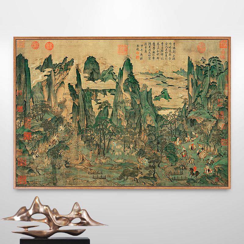 明皇幸蜀图李昭道唐代青绿山水画新中式客厅装饰画中国风挂画古画