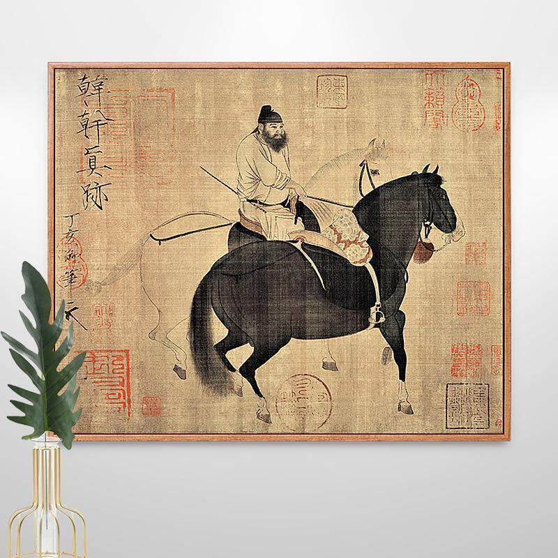 唐代韩干牧马图古画新中式书房装饰画茶室走廊壁画仿古挂画中古风