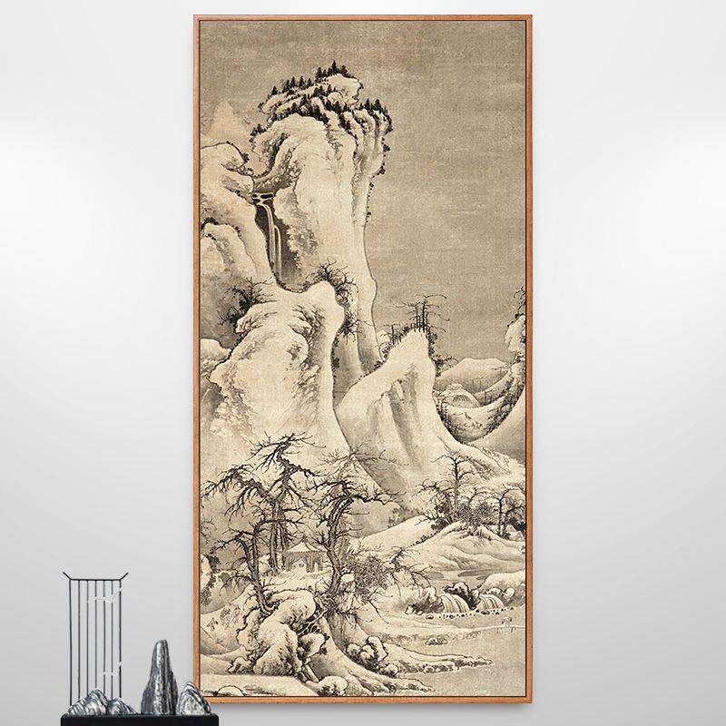 雪山行旅图郭熙国画山水画新中式装饰画雪景画走廊过道竖版挂画