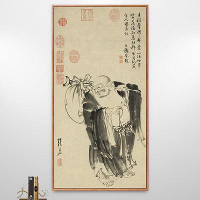 张宏布袋和尚弥勒佛佛像挂画大肚佛画像神像供奉新中式装饰画禅意