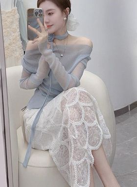 2025新款爆款夏装气质xi独特漂亮高级感绝美小香风蓝色上衣套