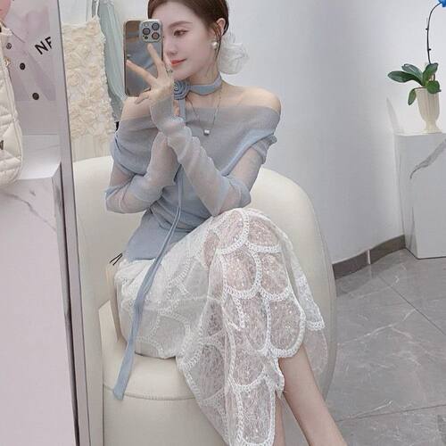高级感绝美小香风蓝色上衣套装裙