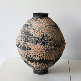 侘寂风大号艺术粗陶罐子中古陶瓷花瓶覆古怀旧民宿酒店装 饰品摆件