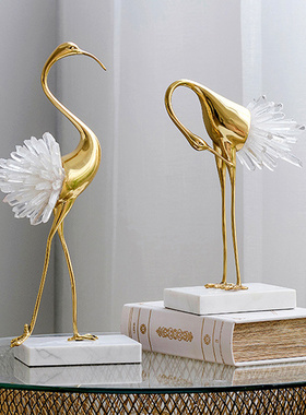 轻奢风家居客厅书柜仙鹤水晶石