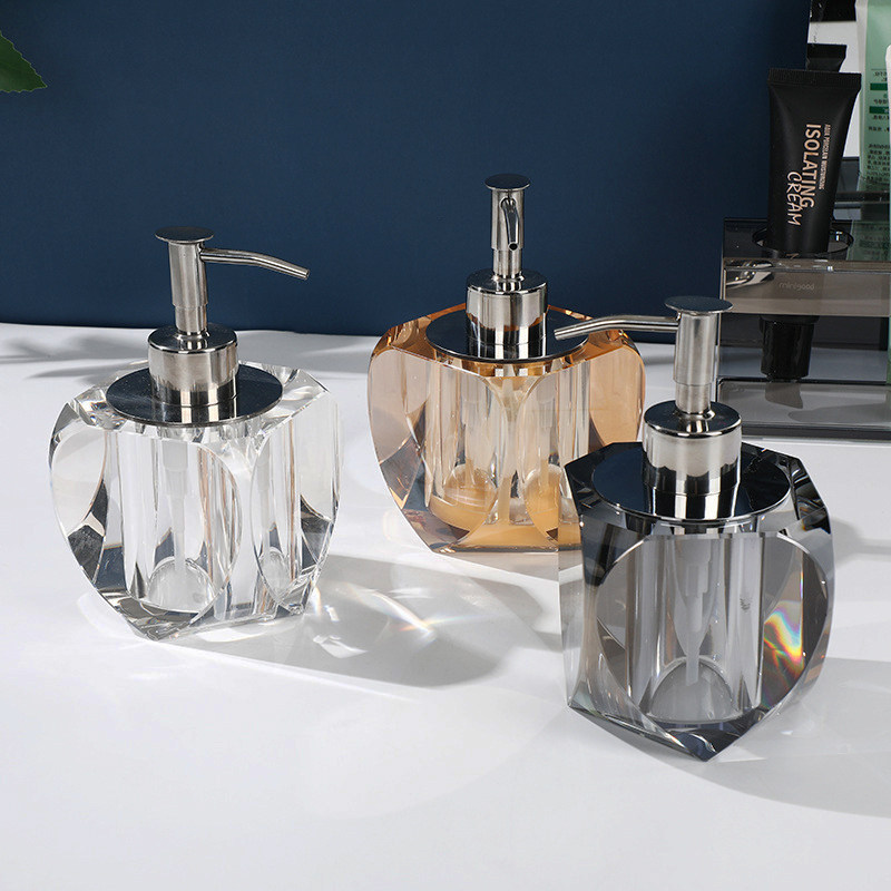 现代轻奢卫生间浴室摆件透灰烟灰色香槟色高档水晶玻璃乳液分装瓶