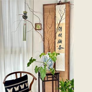 得闲饮茶禅意窄款挂画手写真迹装饰画手真迹立轴民宿茶室中式卷轴